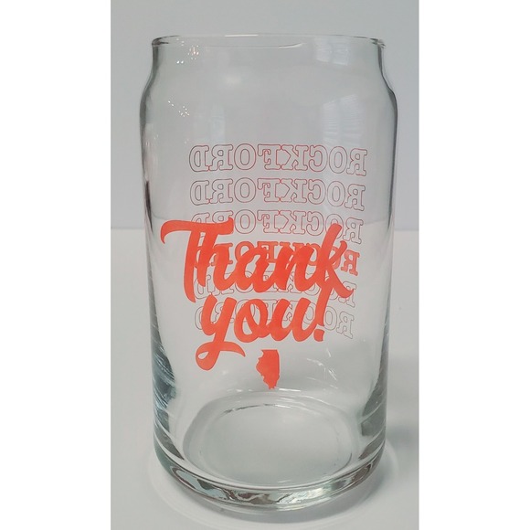 ROCKFORD IL Beer Pint Class Thank You Back State Logo Clear/Orange Breweriana - Picture 2 of 8